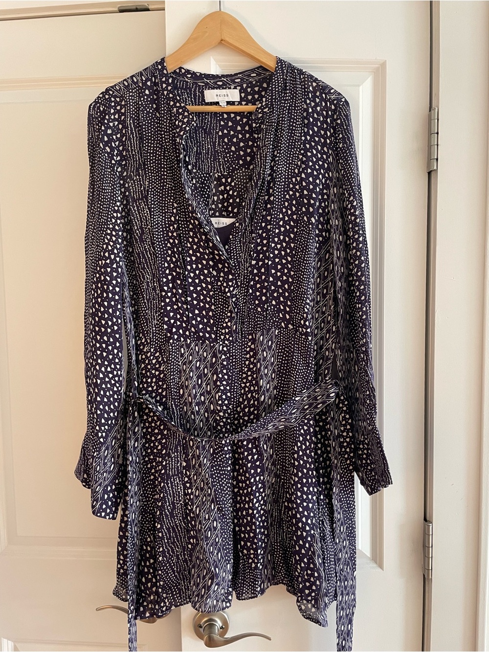 Reiss Purple and White Printed Long-Sleeve Shirt Dress